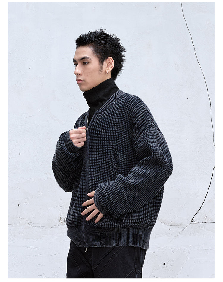 Heavy wash zipper cardigan