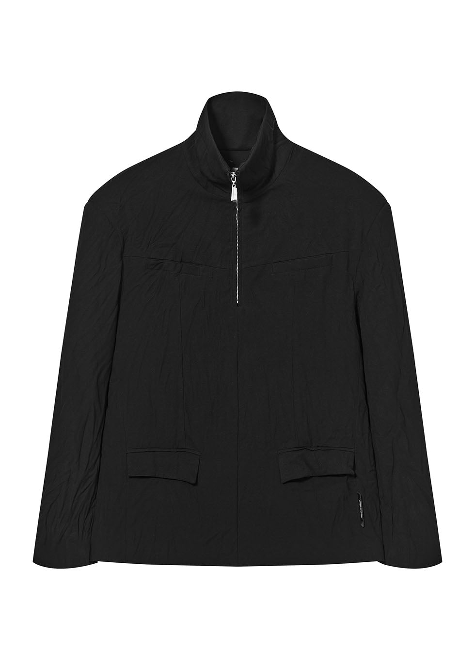 Pleated textured half-zip design pullover shirt jacket