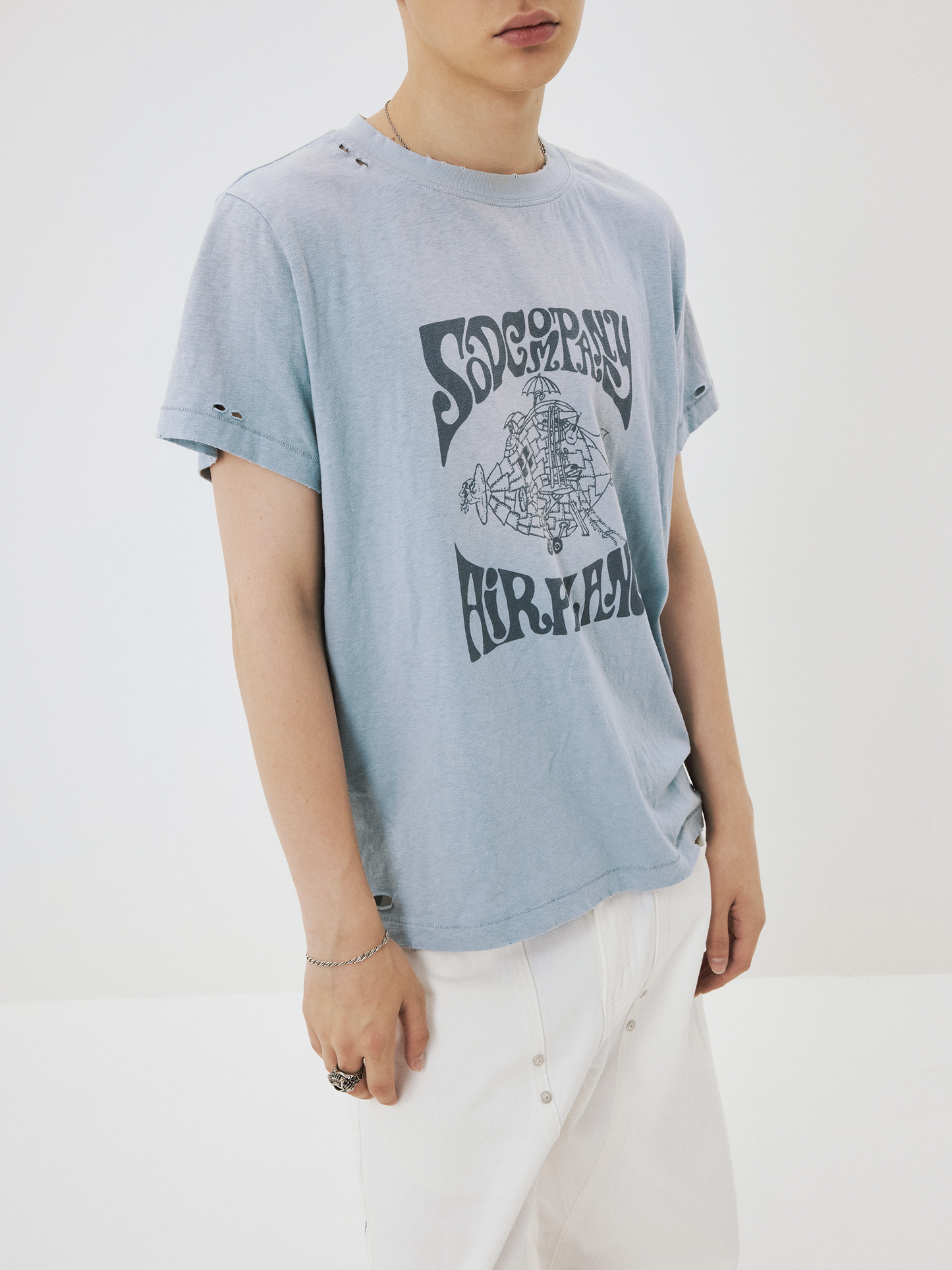 Distressed Washed Pure Cotton T-Shirt
