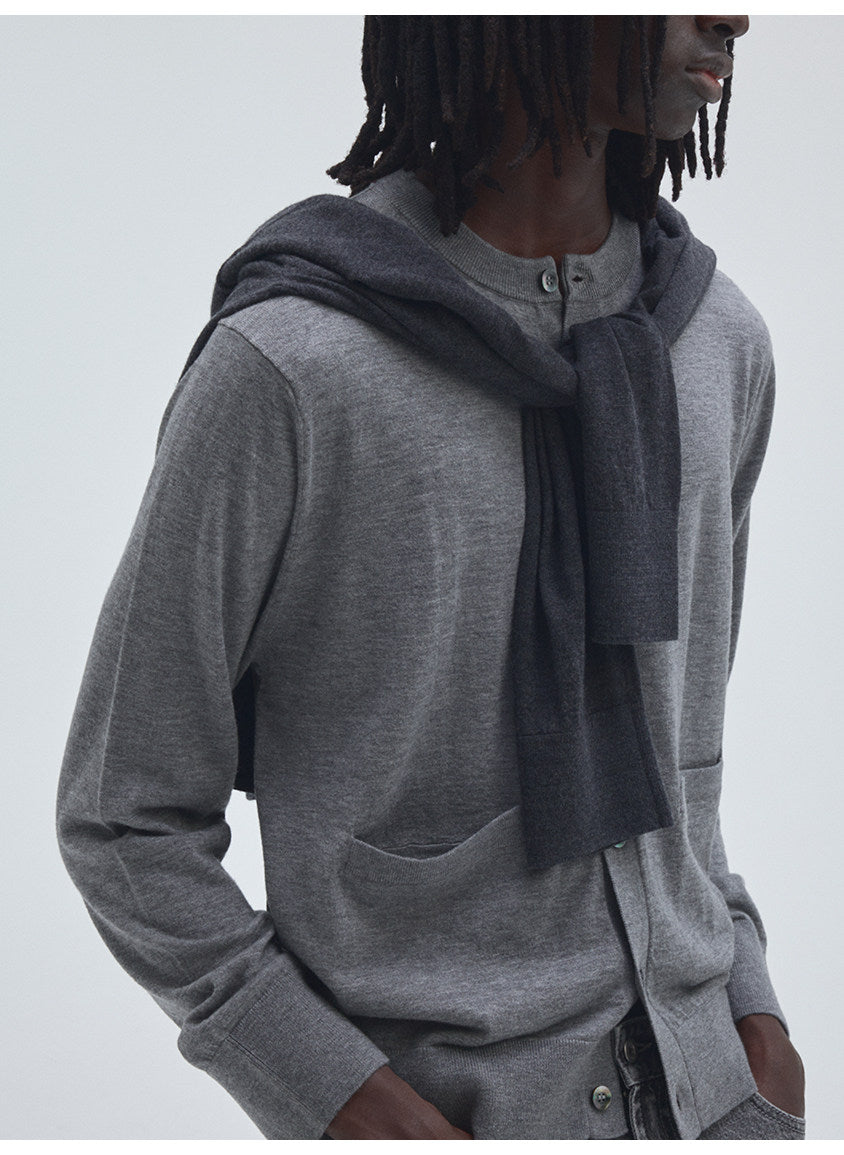 Round-Neck Knit Cardigan with Pockets