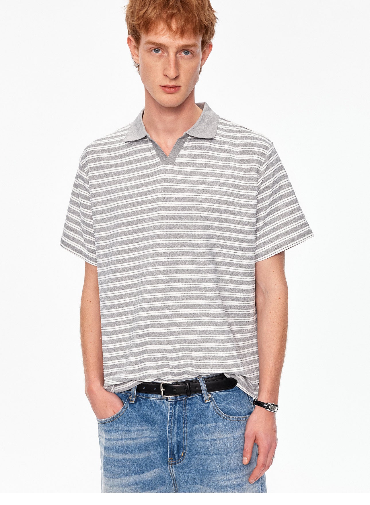 Seagull Neck Striped T-Shirt