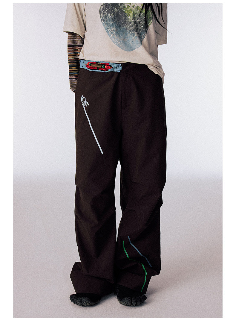 Hand-beaded waistband waterproof casual pants