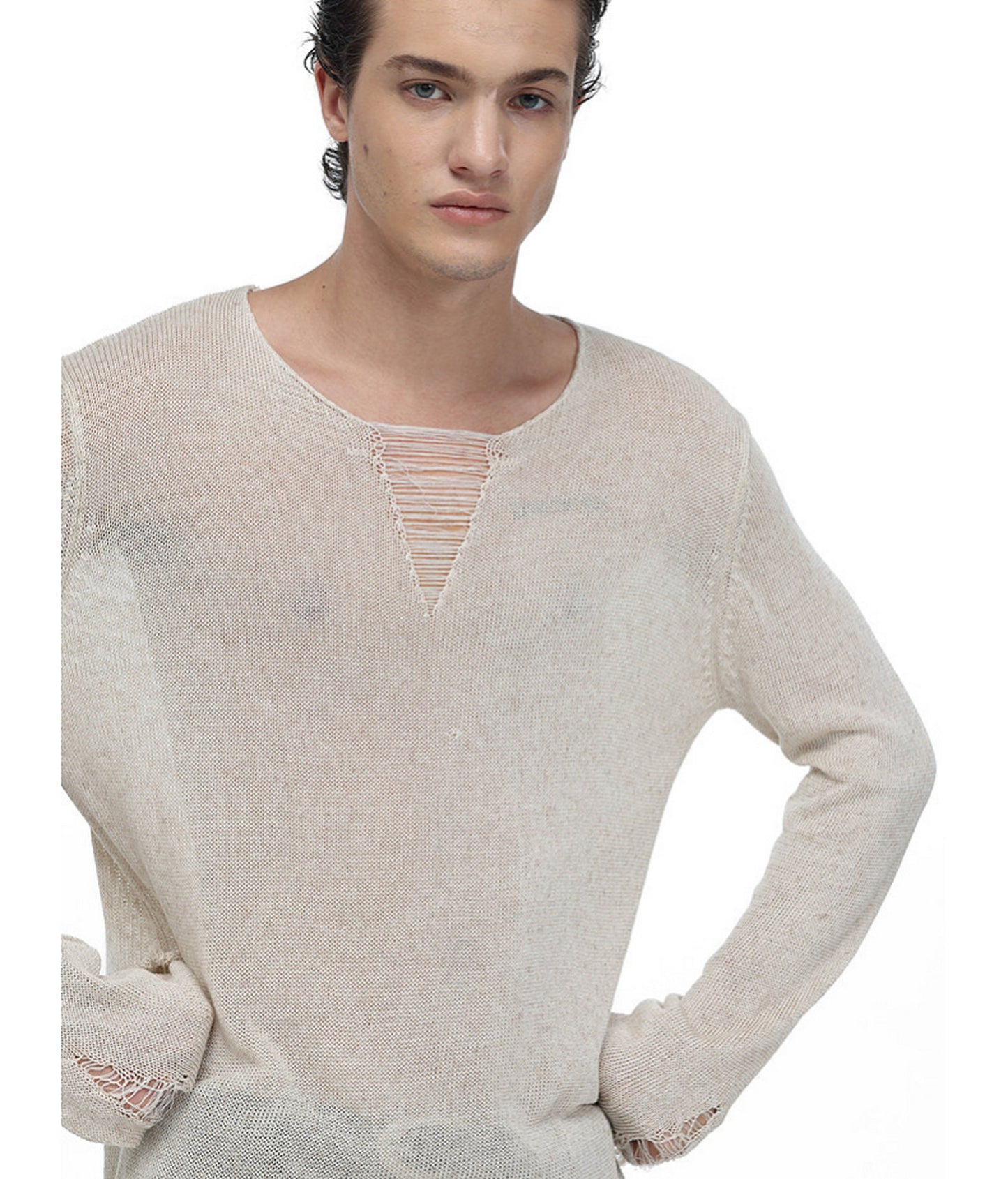 V-Neck Drawstring Lightweight Knit Shirt