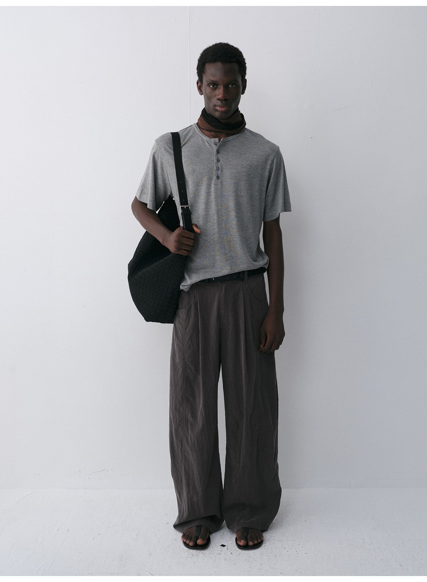 Henry-Collar Drop-Shoulder T-Shirt