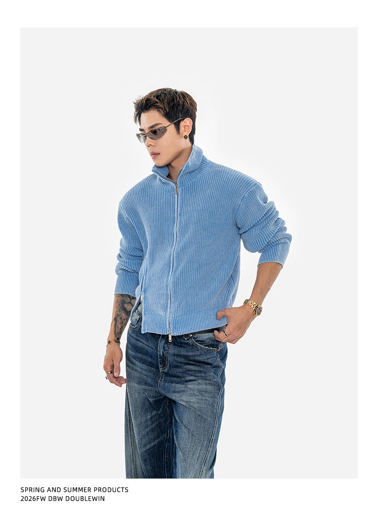 Washed Finish Padded Knit Cardigan