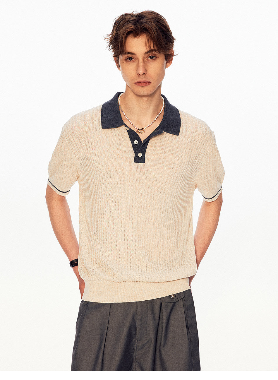 Niche Design Contrast-Color Knit Shirt
