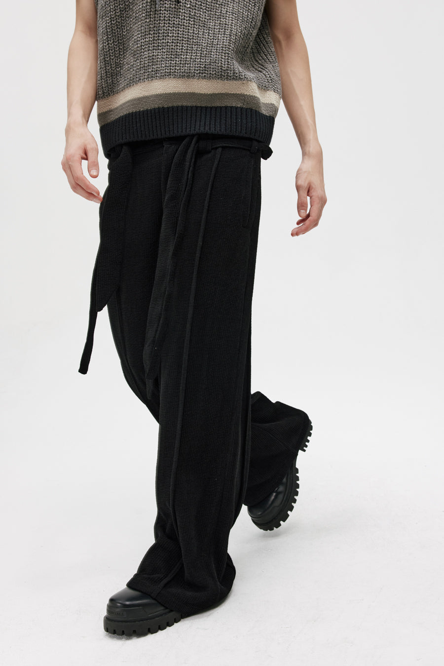 Double Belt Center Seam Wide Pants