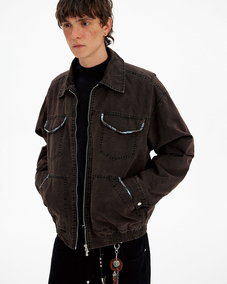 Multi-Pocket Wash-Finished Work Jacket