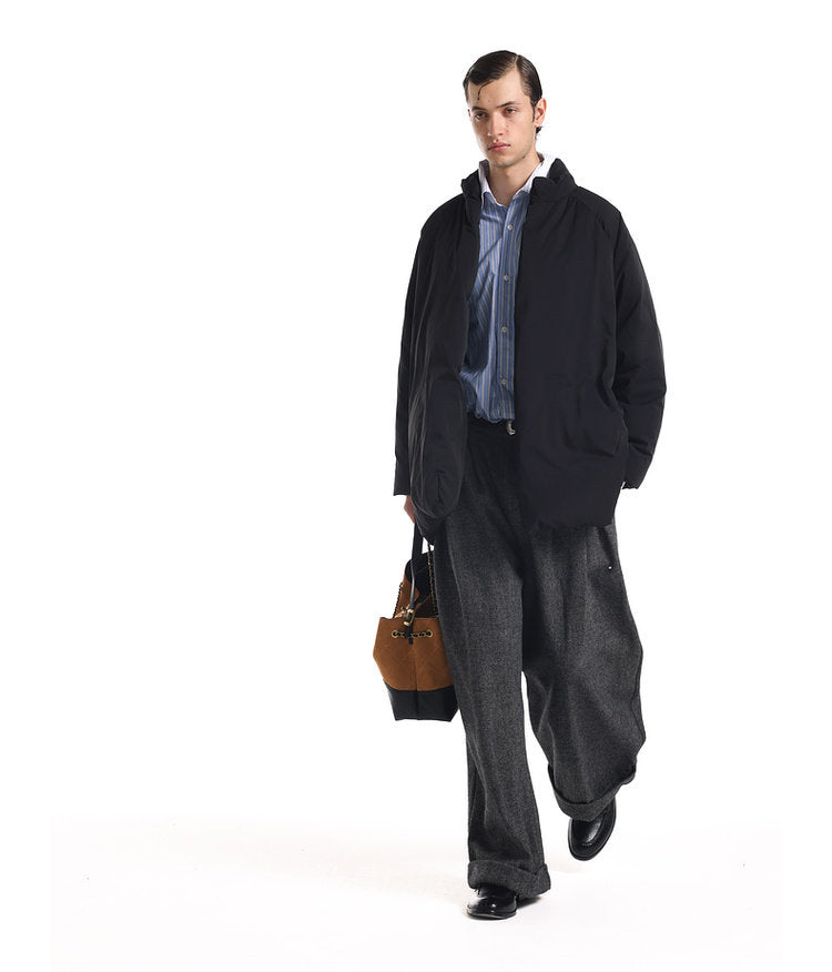 Mid-length down jacket with belt