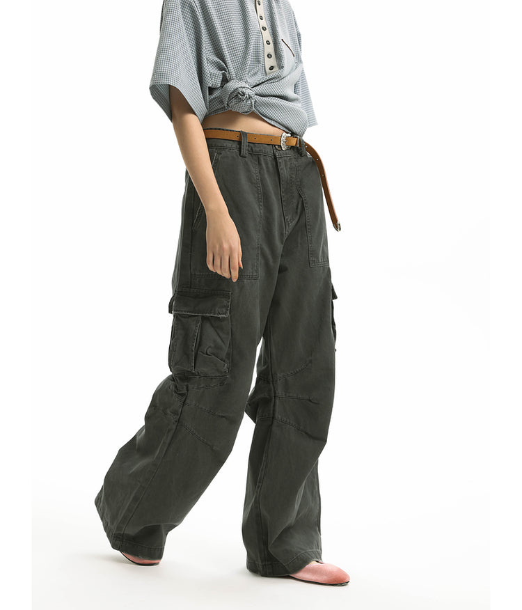 Multi-pocket wide-leg pants