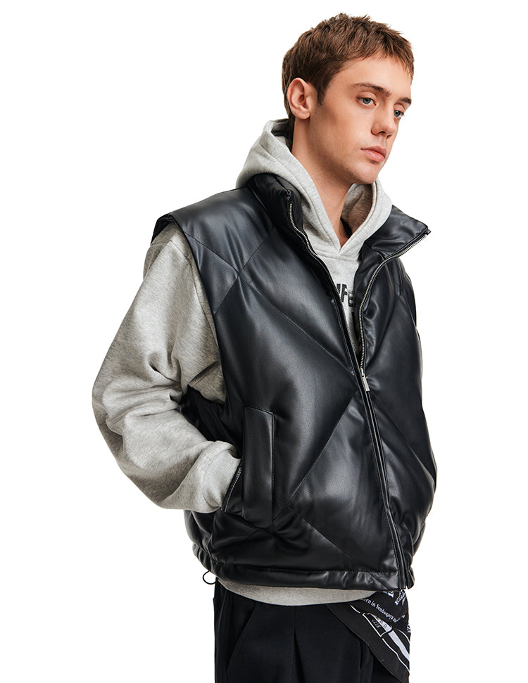 Stand Collar PU Leather Vest