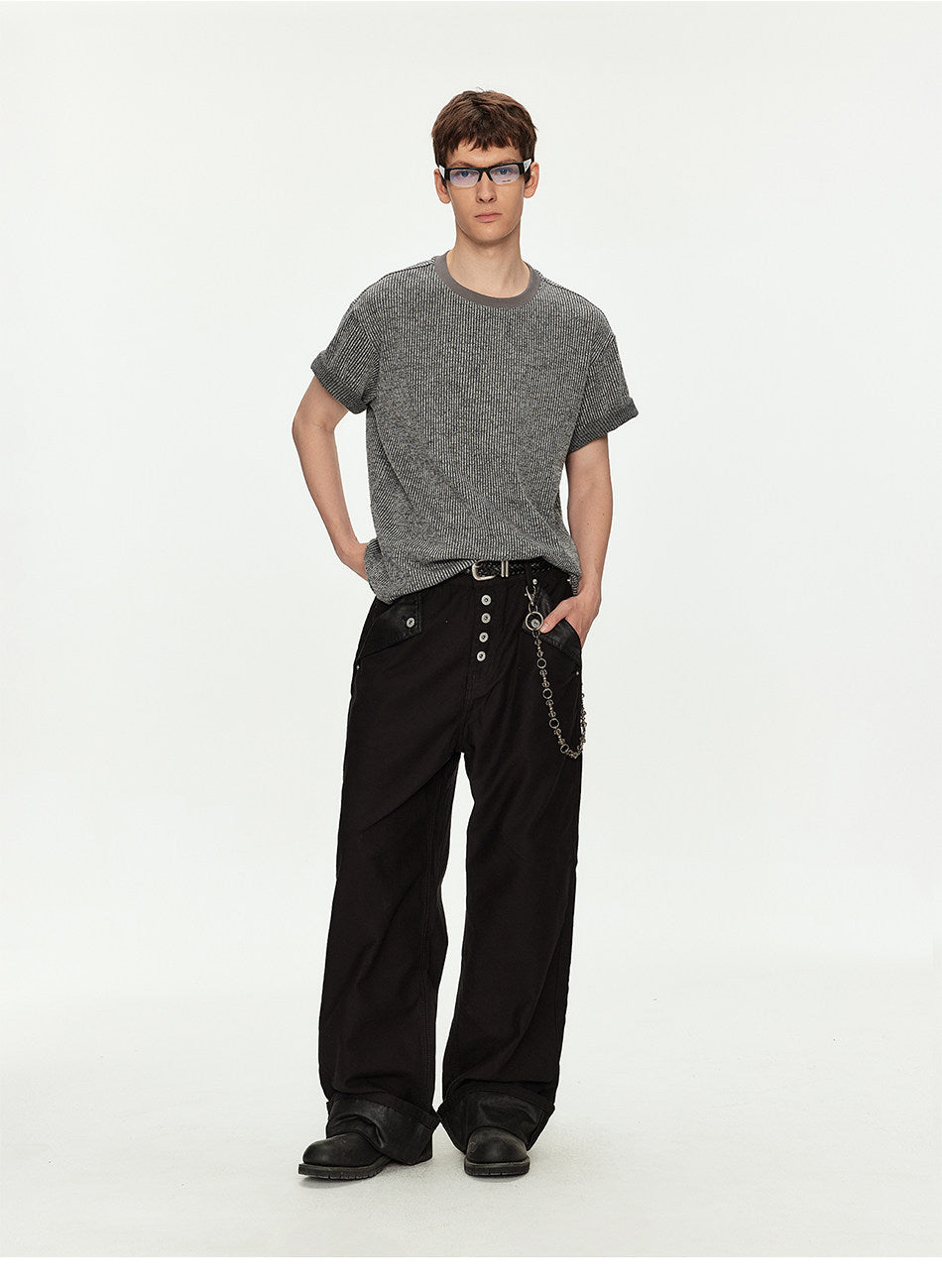 Round-Neck Vertical-Striped T-Shirt