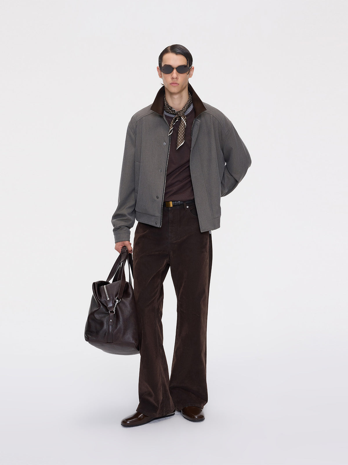 Zipper Jacket with Contrast-Color Leather Collar