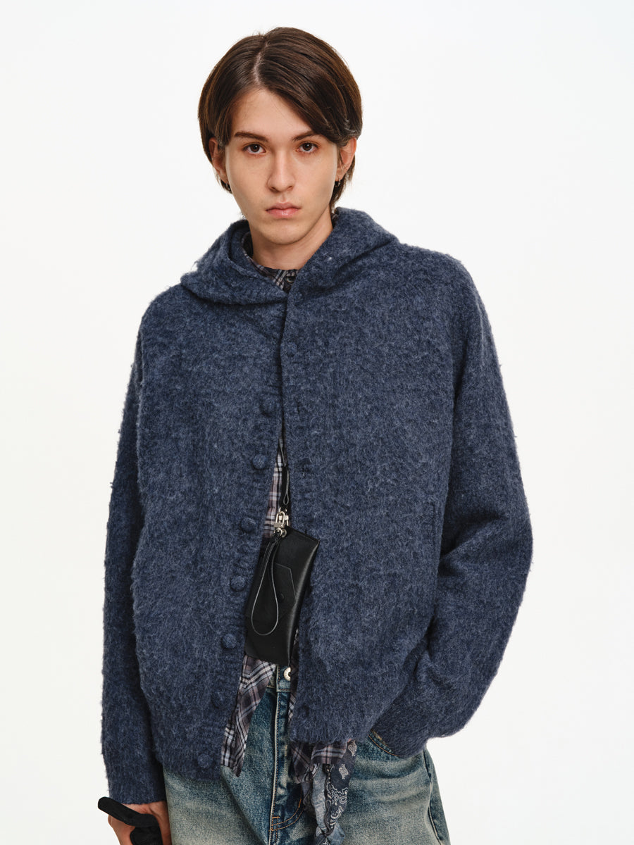Hooded button-down cardigan