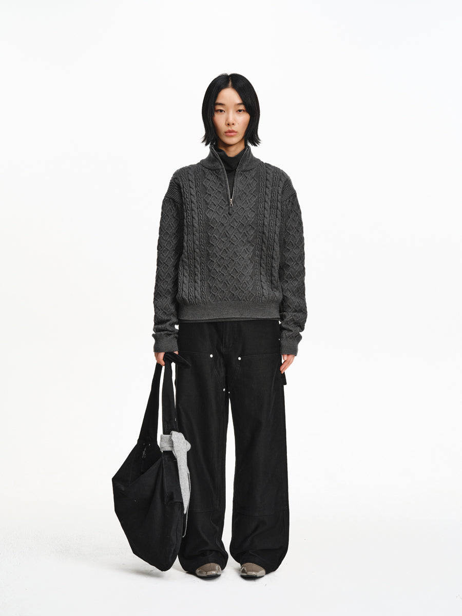 Stand Collar Half-Zip Sweater