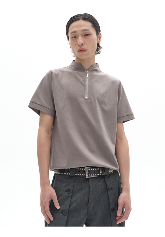 Stand collar half zipper shirt