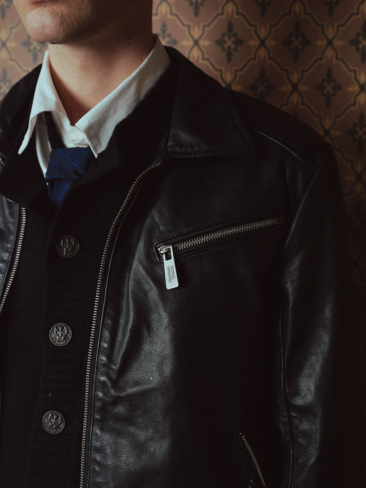 Zipper-Front Washed Leather Jacket