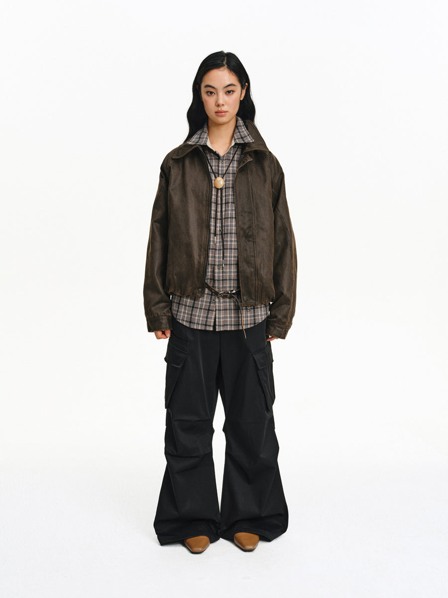 Vintage-Washed Leather Jacket