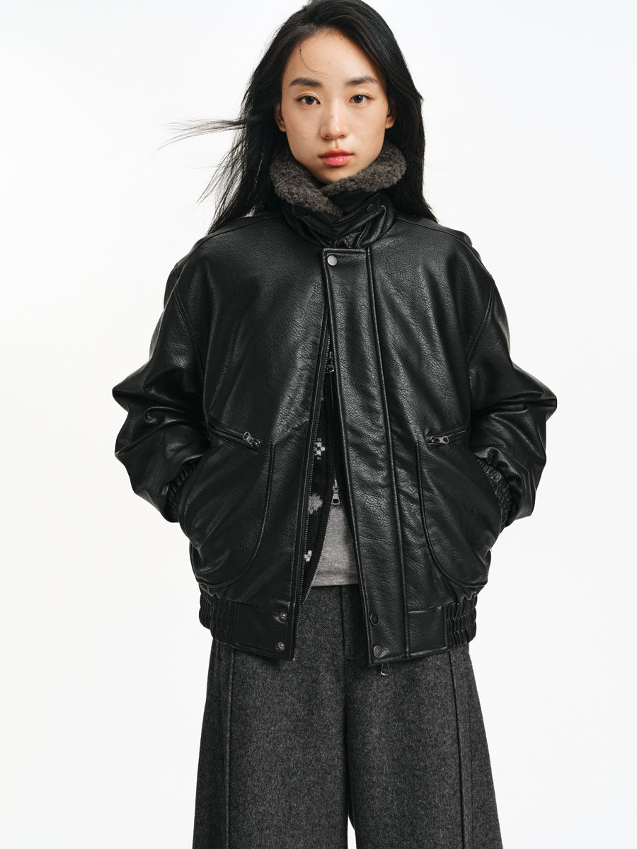 Detachable Collar PU Leather Jacket