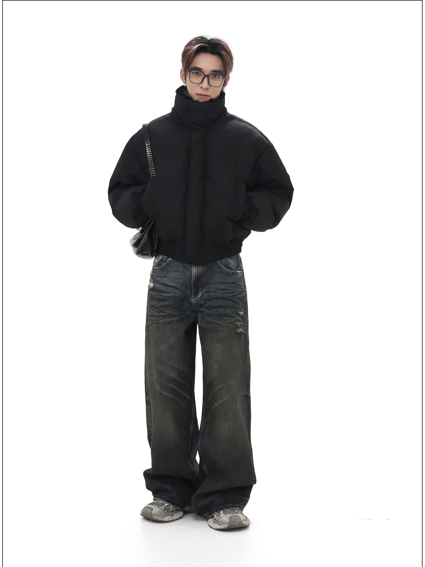 Unisex stand collar thick short jacket