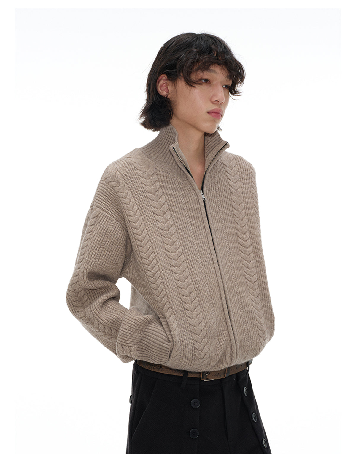 Cable Zipper Cardigan