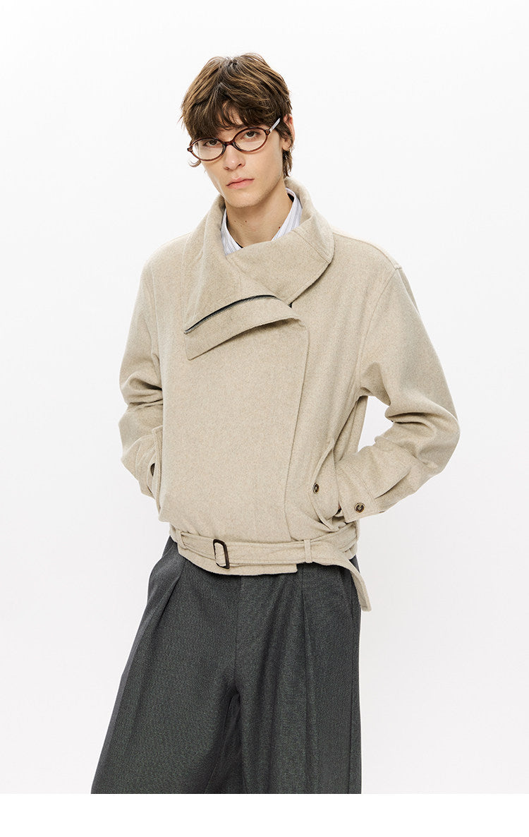 Diagonal Zipper Wool Jacket