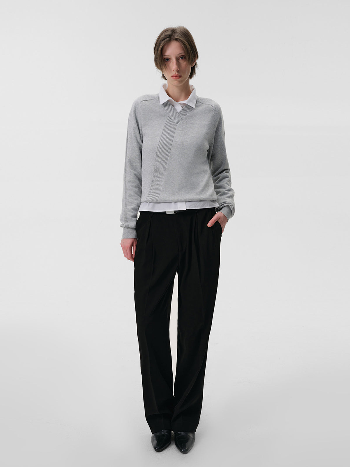 Saddle-Shoulder Knit Pullover