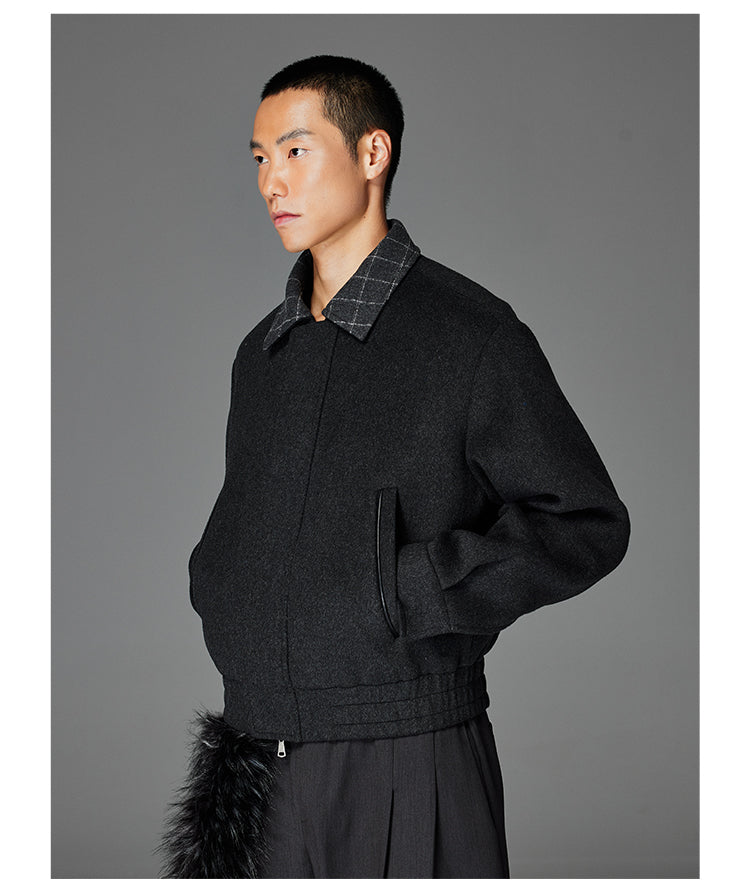 Checkered Wool Lapel Jacket