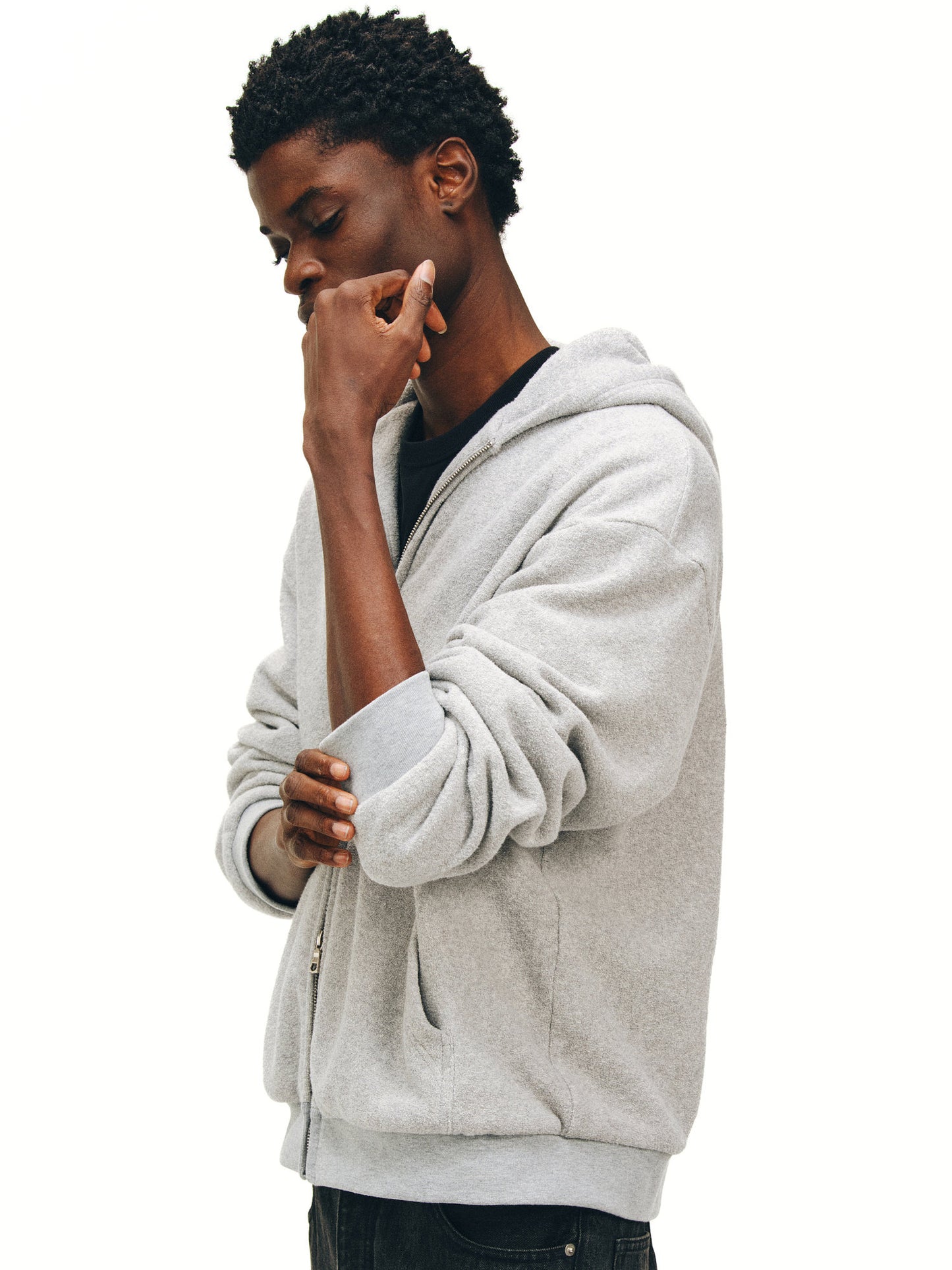 Textured Knit Zip-Up Hoodie