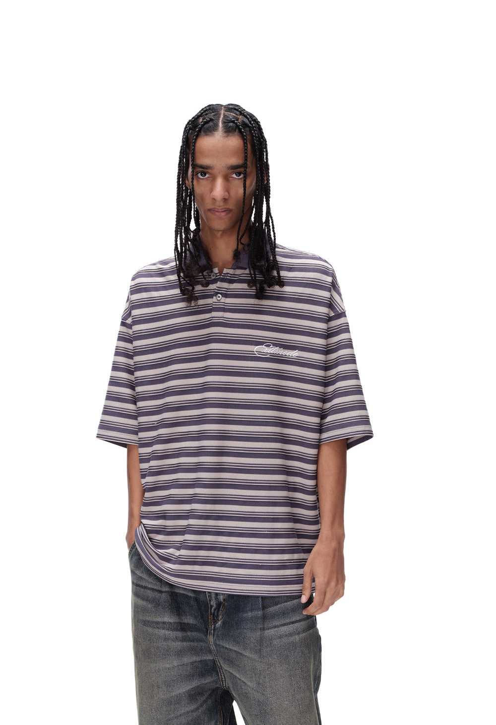 Unisex Striped Embroidered Polo Shirt