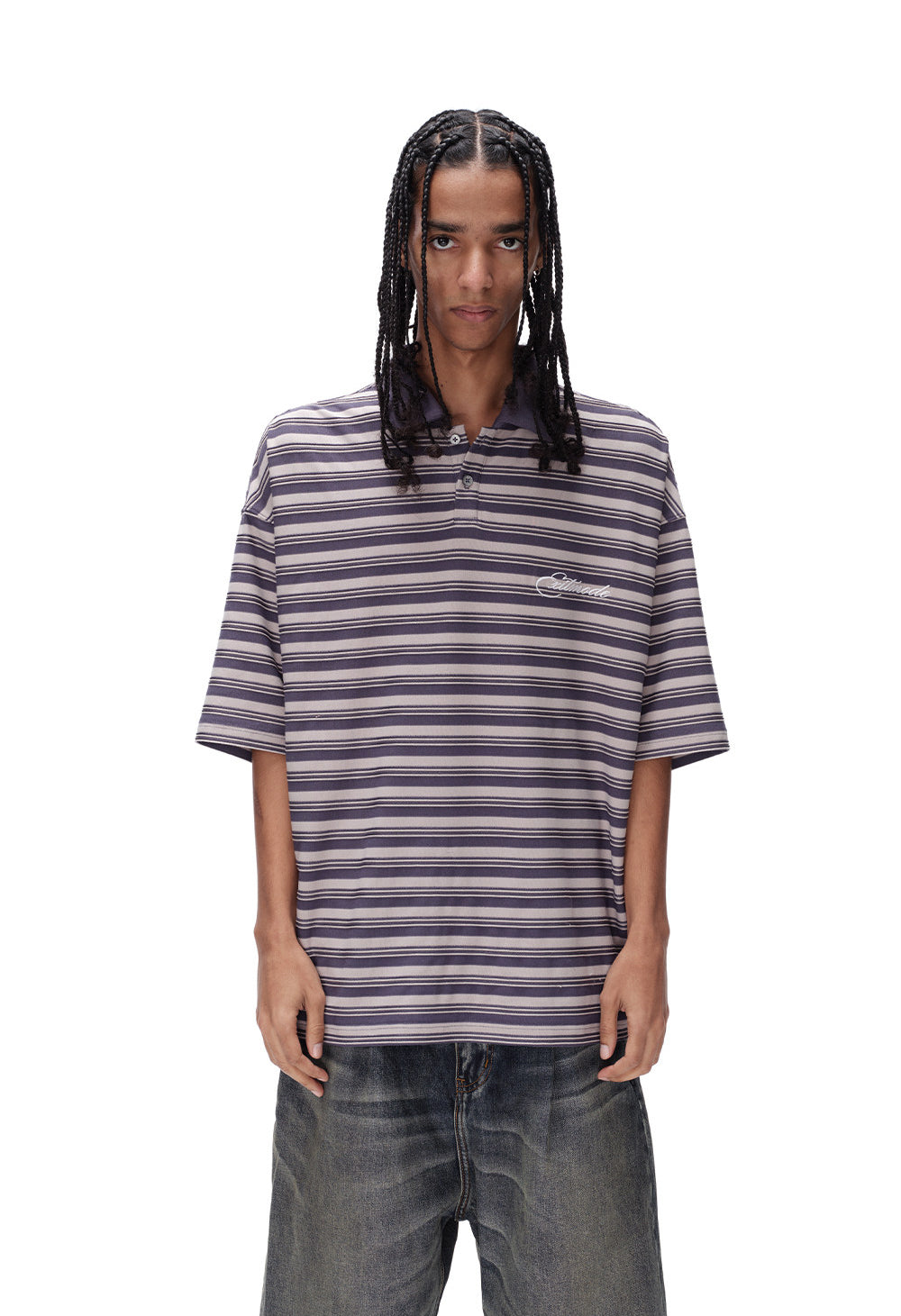 Unisex Striped Embroidered Polo Shirt