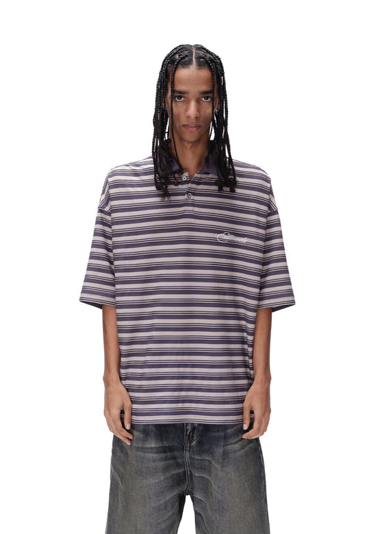 Unisex Striped Embroidered Polo Shirt