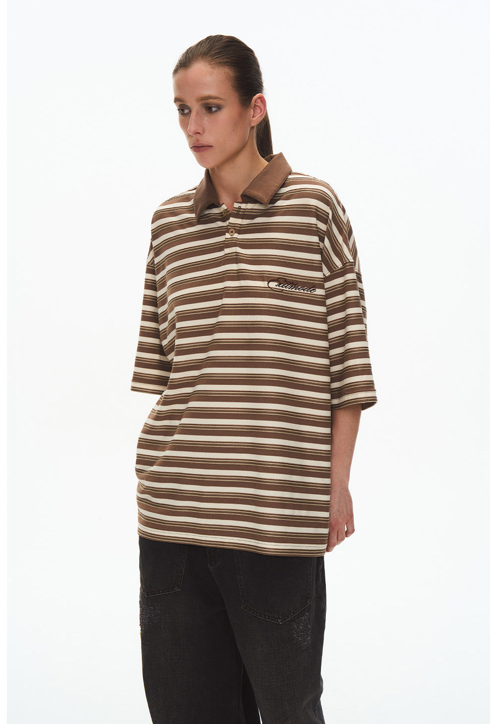 Unisex Striped Embroidered Polo Shirt
