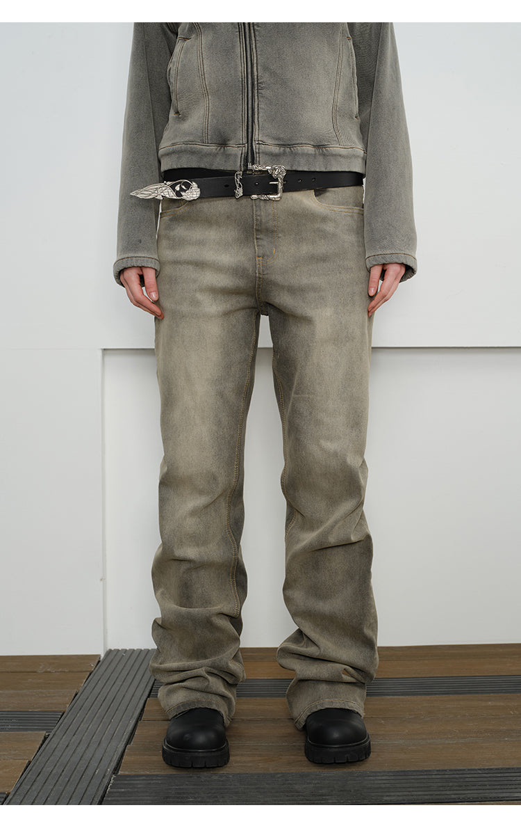 Mud Dyed Damaged Bootcut Jeans