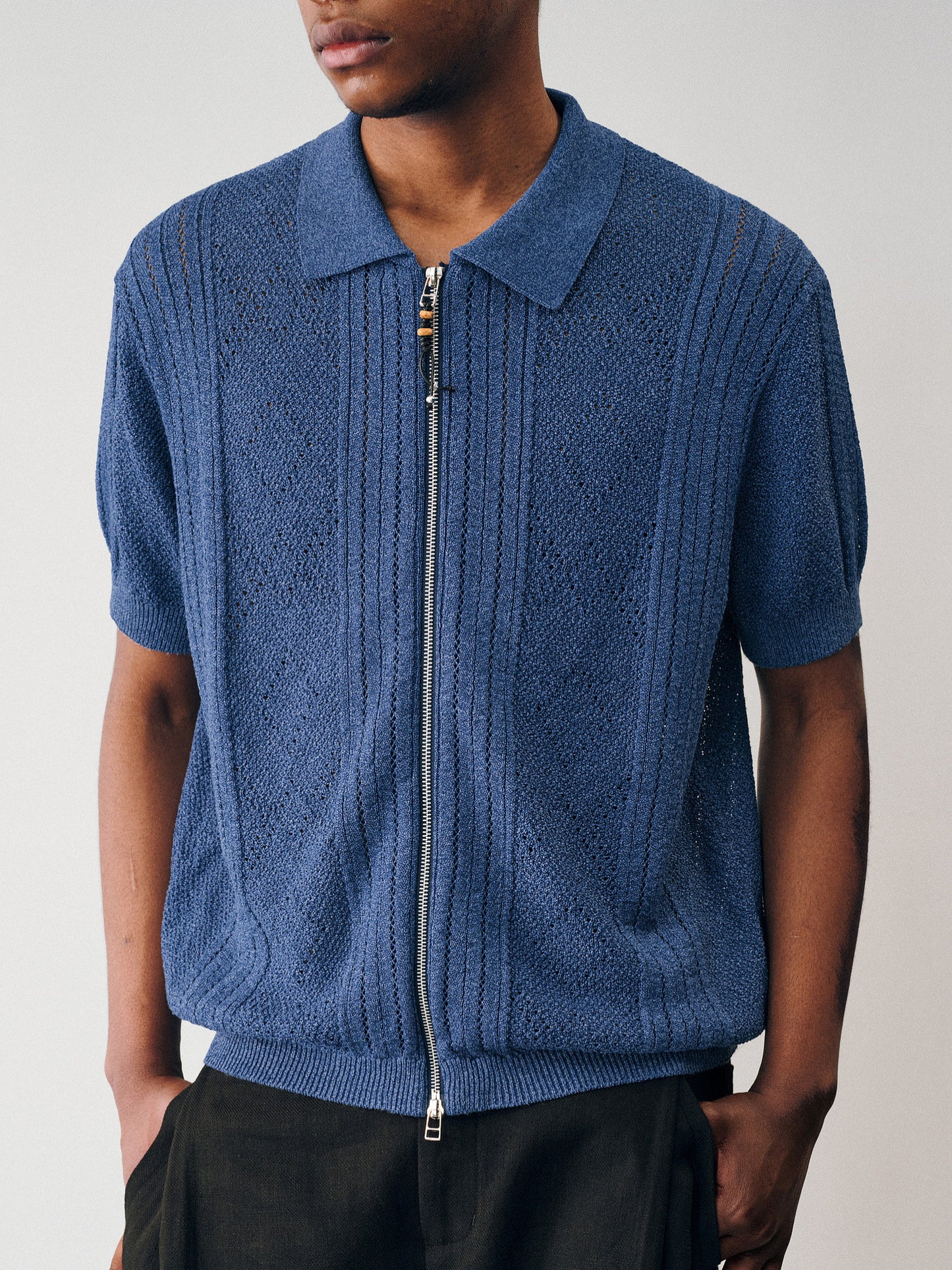 Openwork Knit Zipper Cardigan