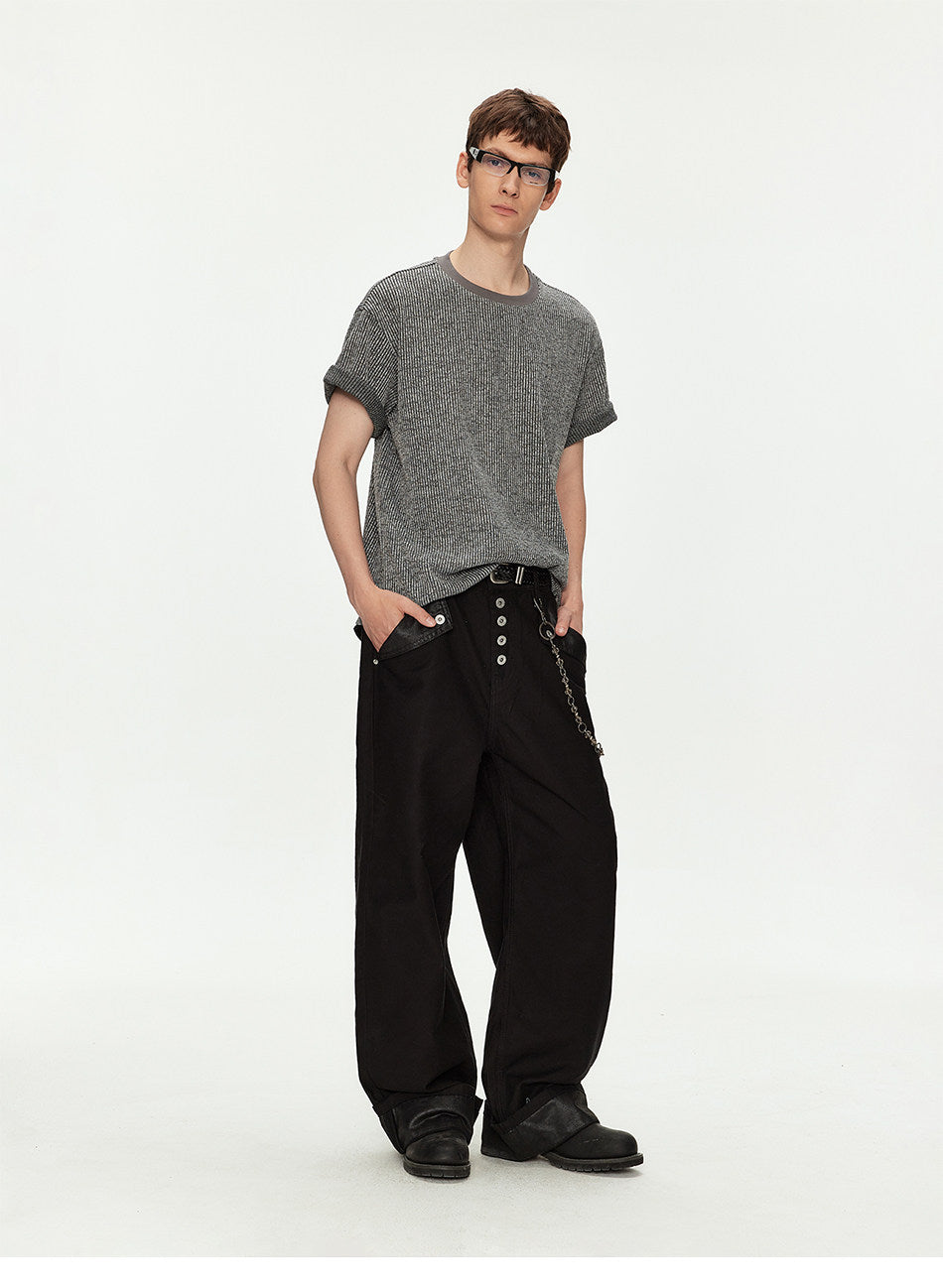 Round-Neck Vertical-Striped T-Shirt