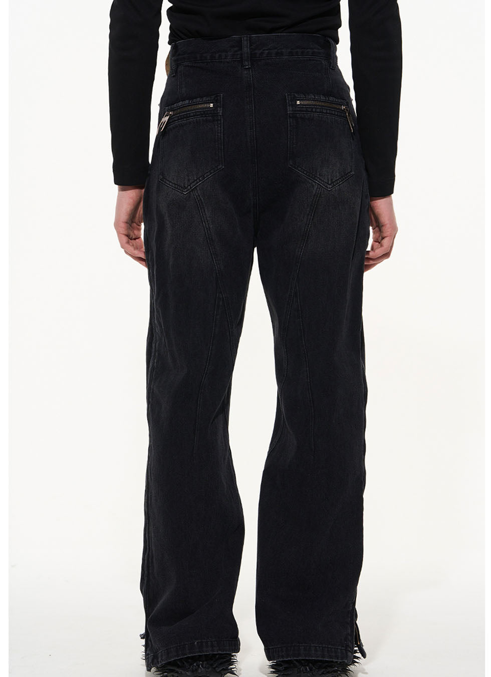 Multi-Zip Washed Split Jeans