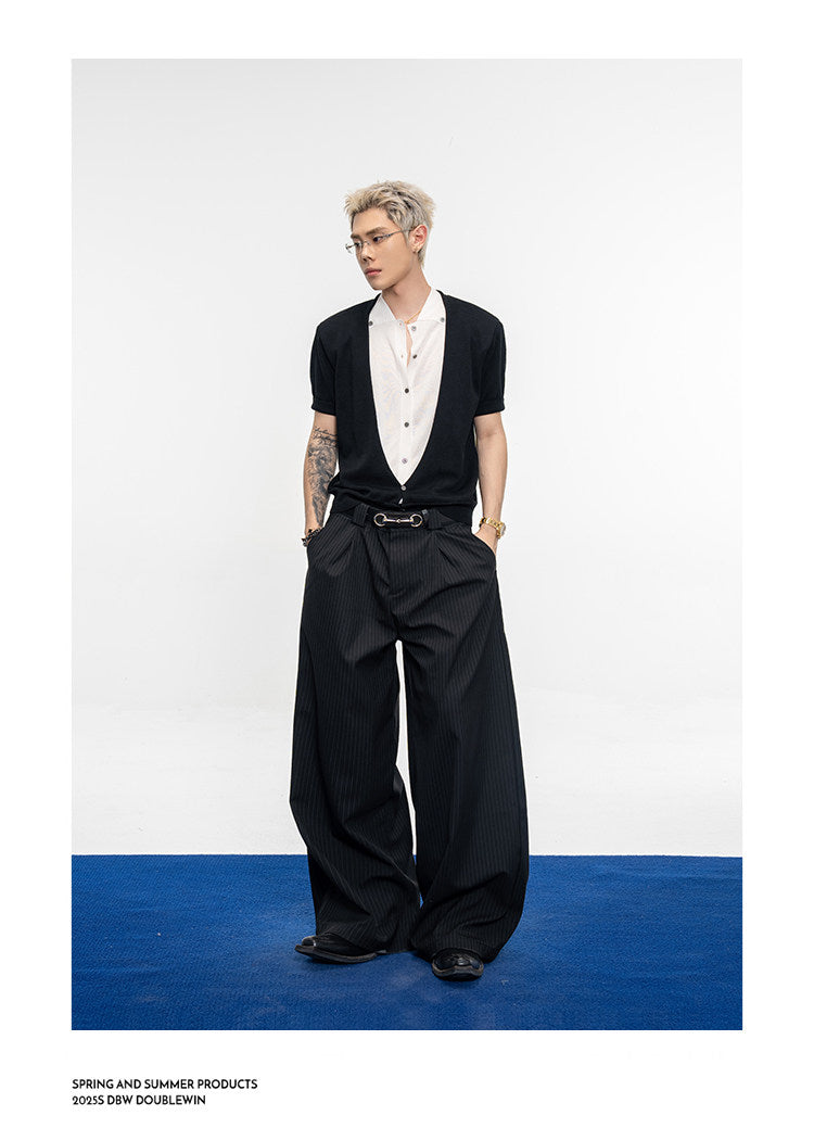 Contrast Fake Two-Piece Knit Shirt