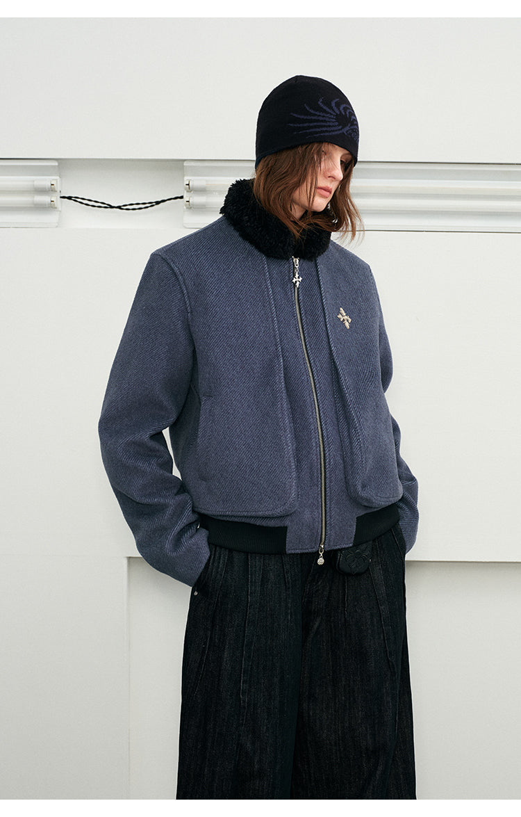 Three-dimensional pocket wool jacket