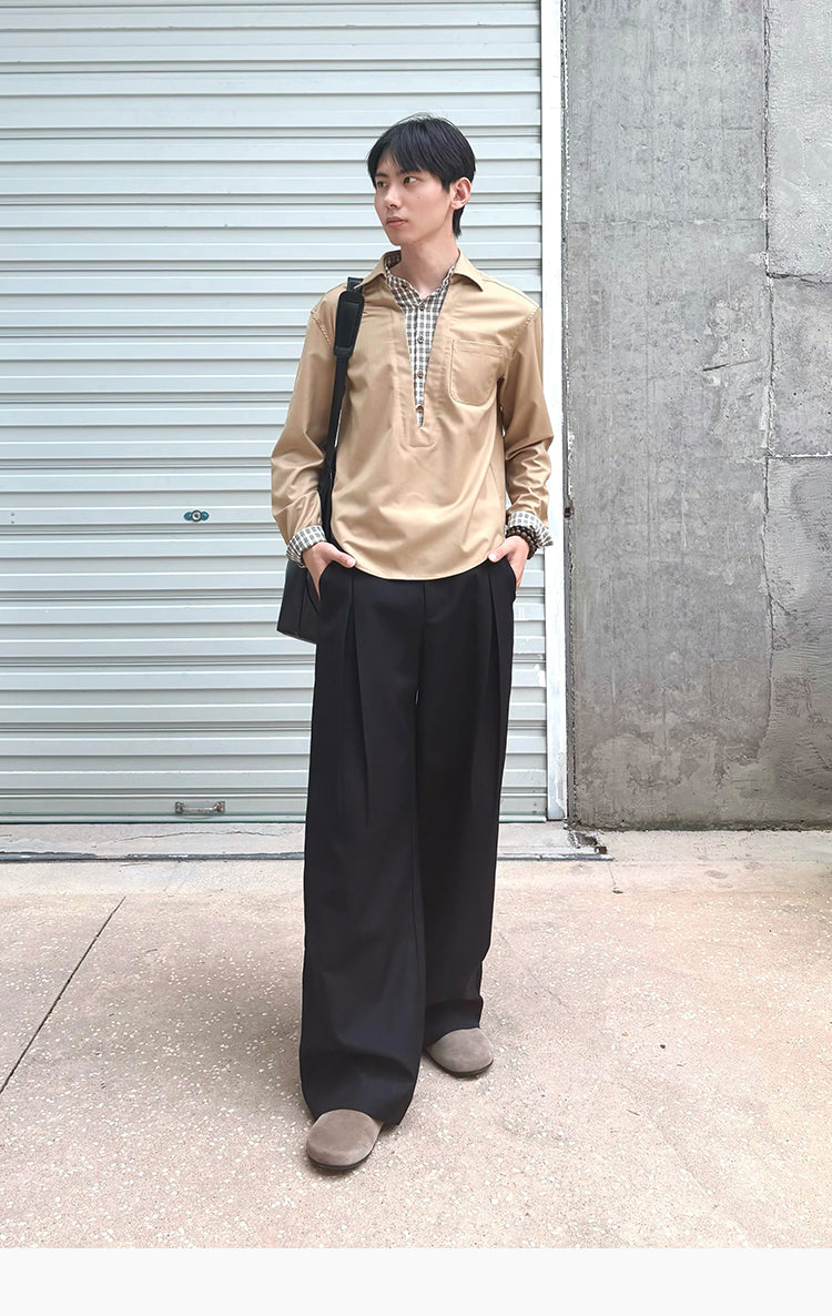 V-neck faux two-piece shirt