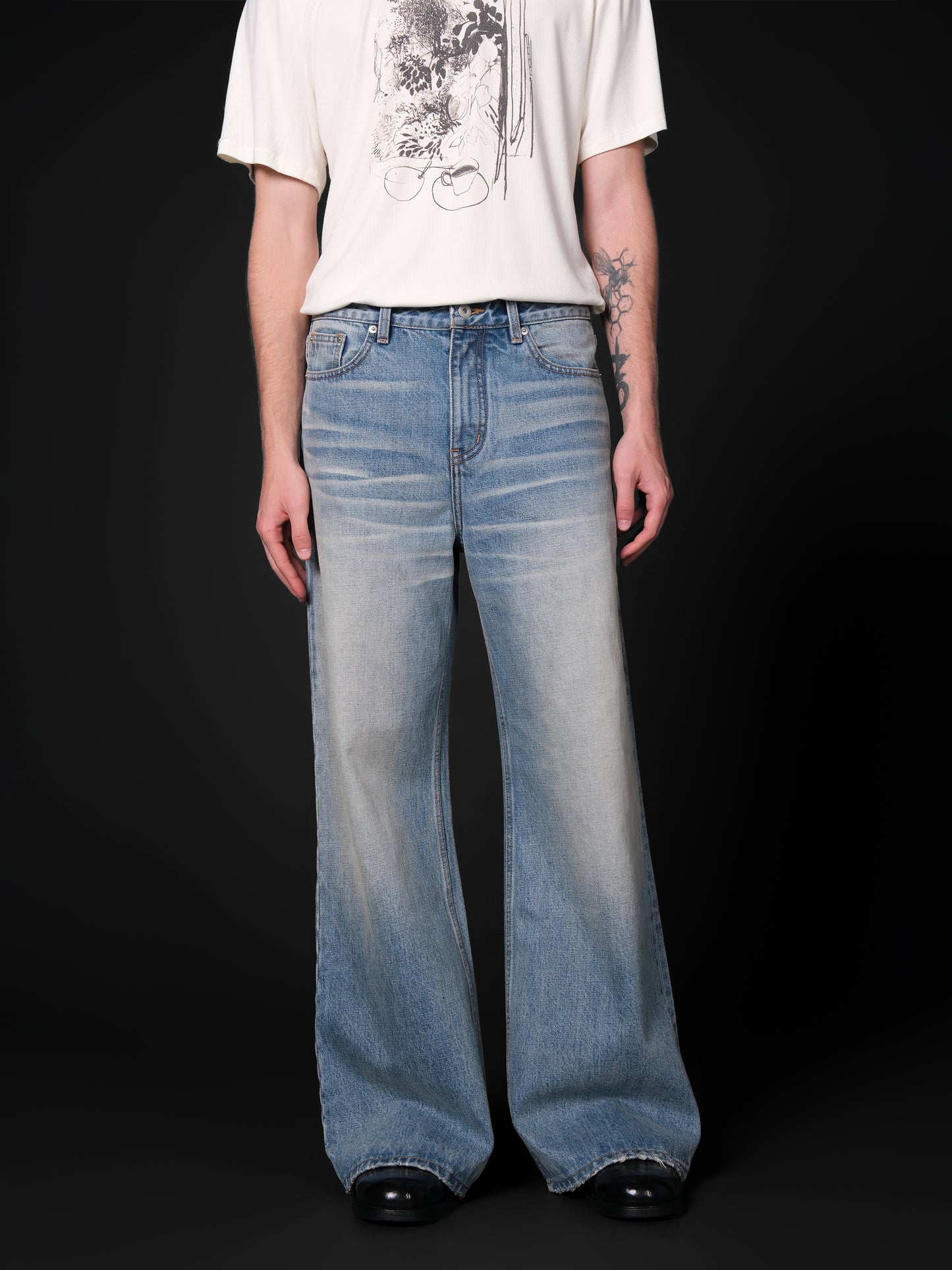 Distressed A-line jeans