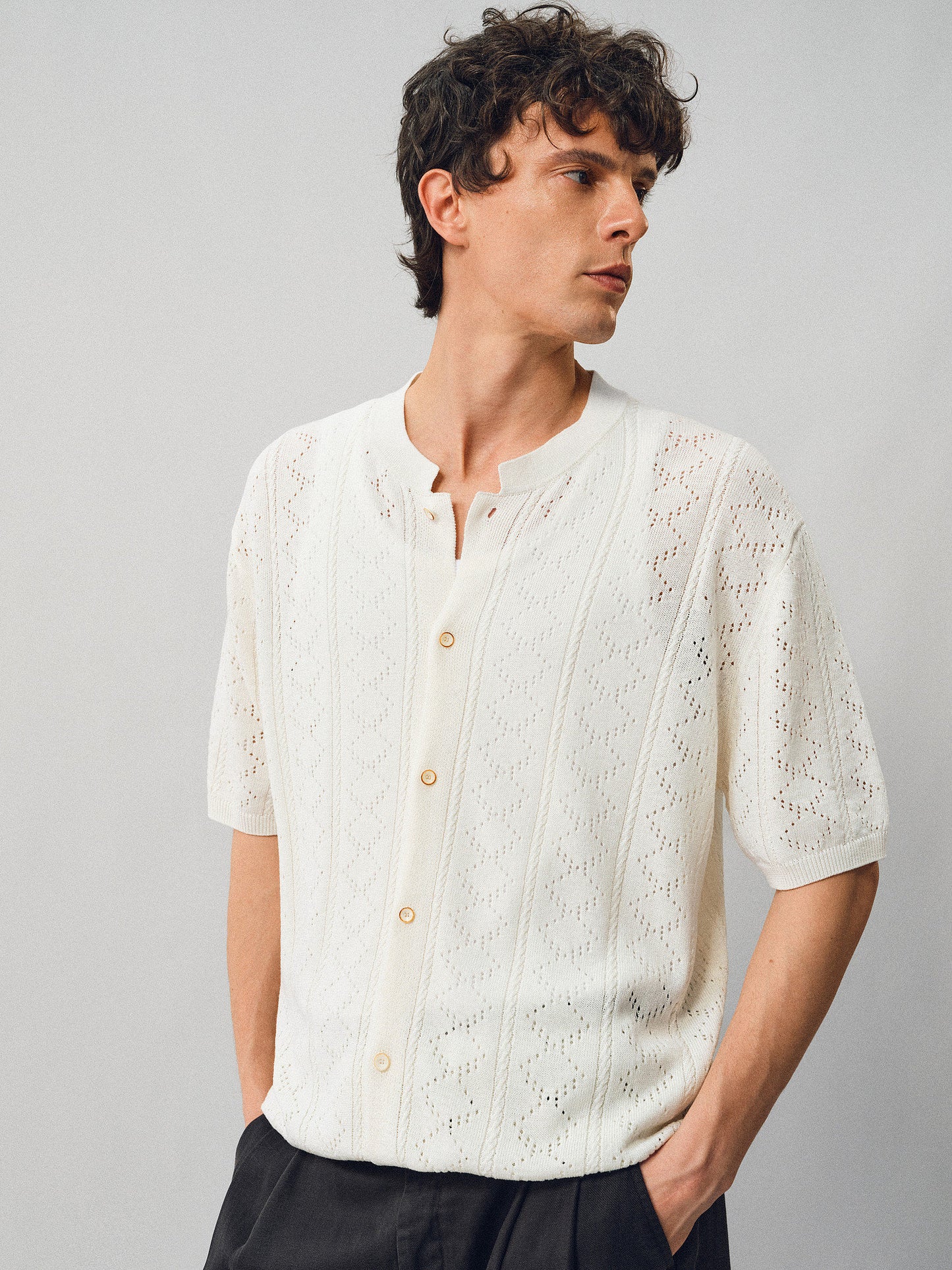 Openwork Linen Knit Shirt