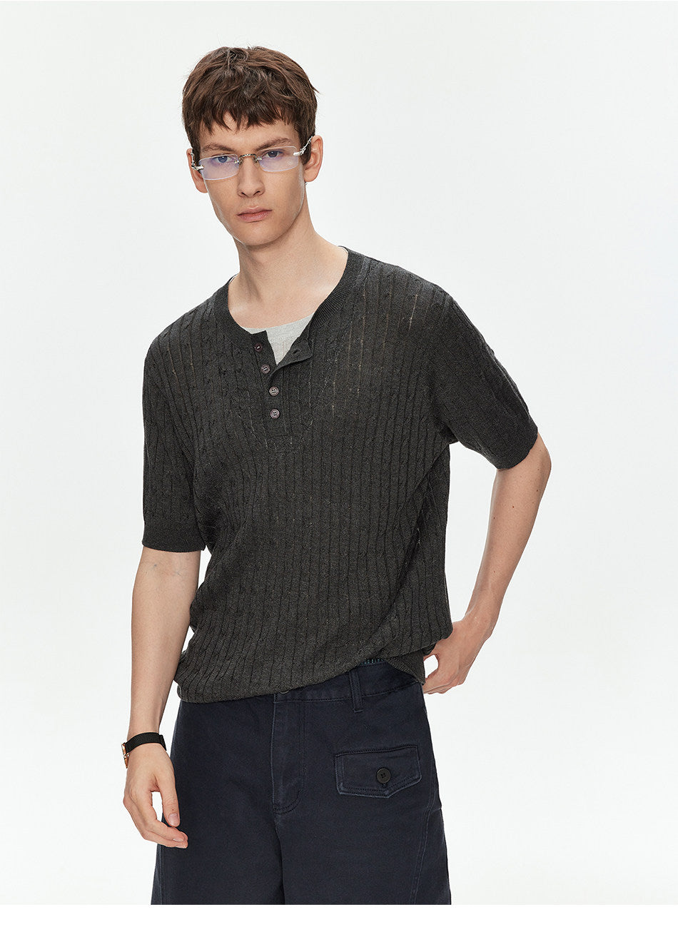 Henry-Neck Knit Shirt