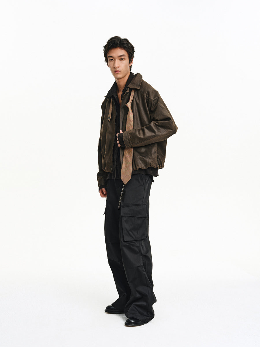 Vintage-Washed Leather Jacket