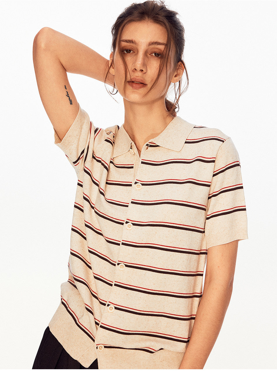 Striped Lyocell Knit Cardigan