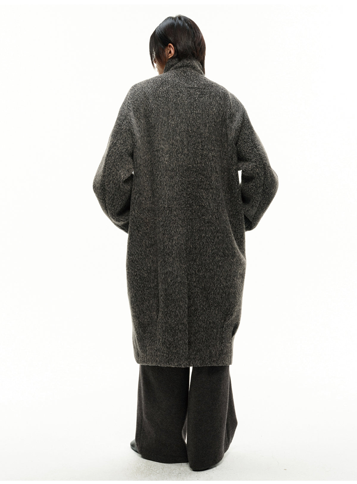 Long coat with a diagonal front panel