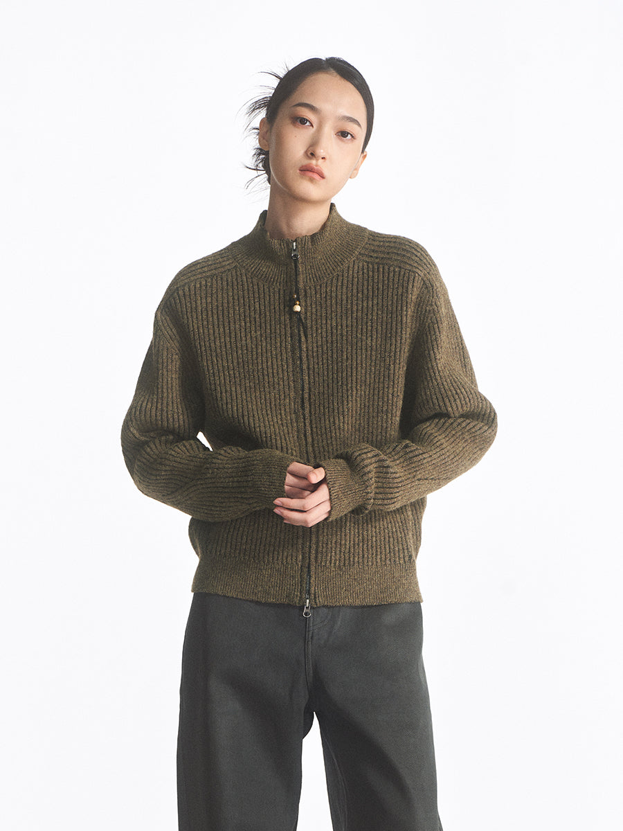 Ribbed Double Zipper Cardigan