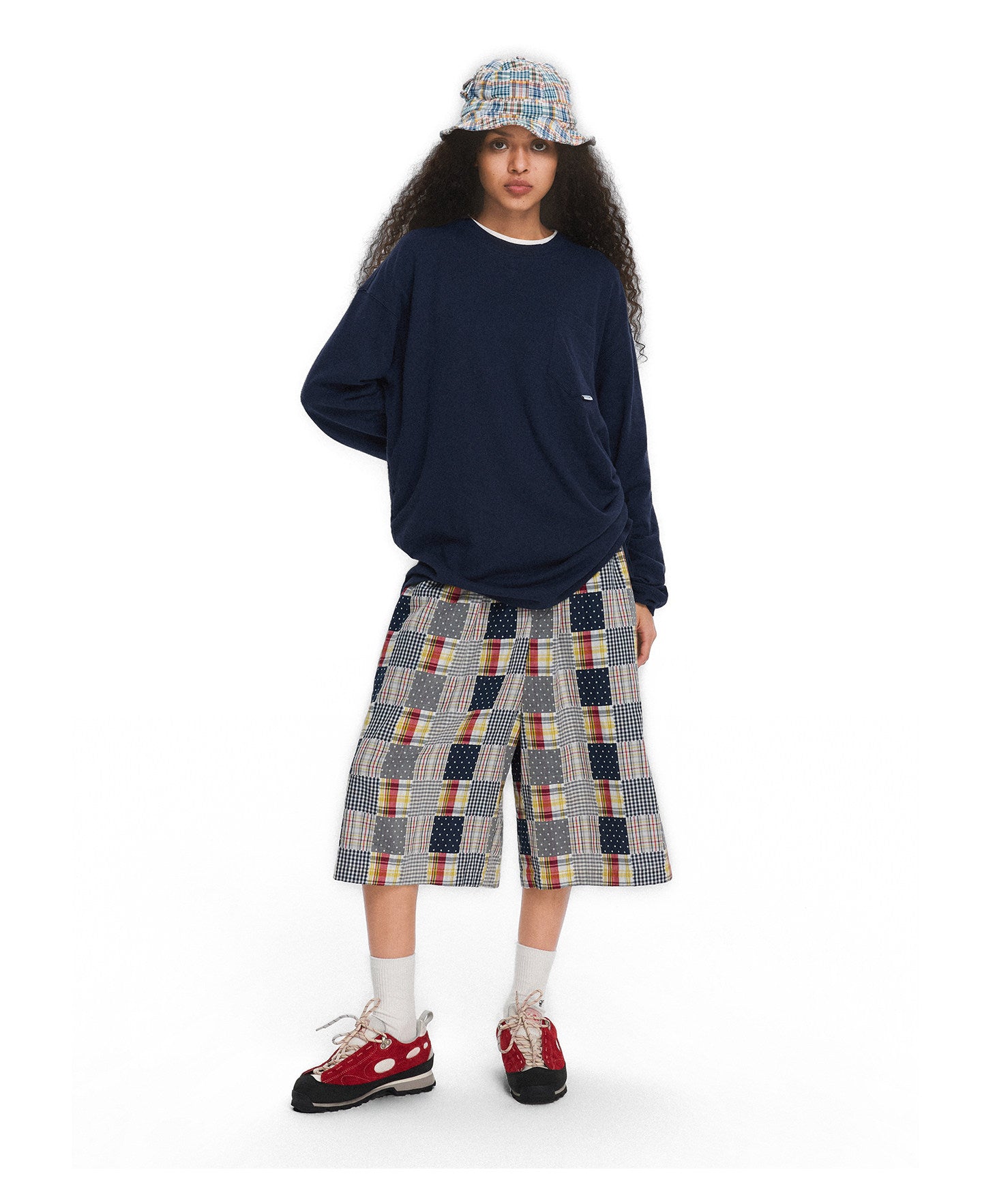 Patchwork Check Pattern Casual Shorts