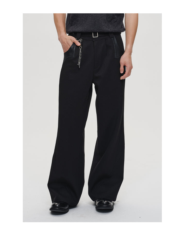 Leather patchwork design casual pants