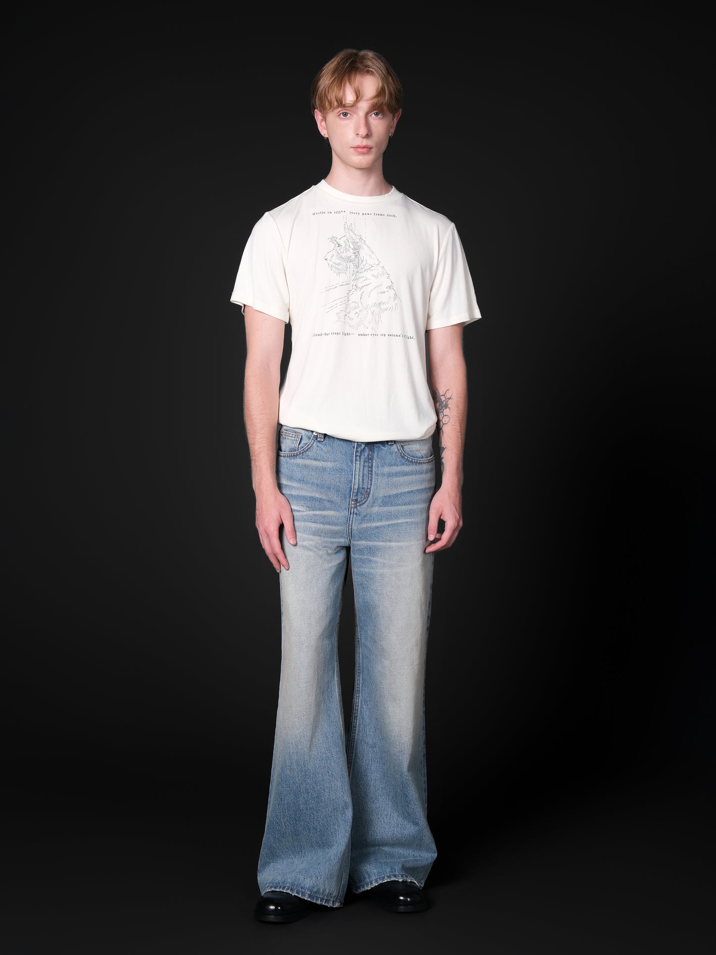 Distressed A-line jeans